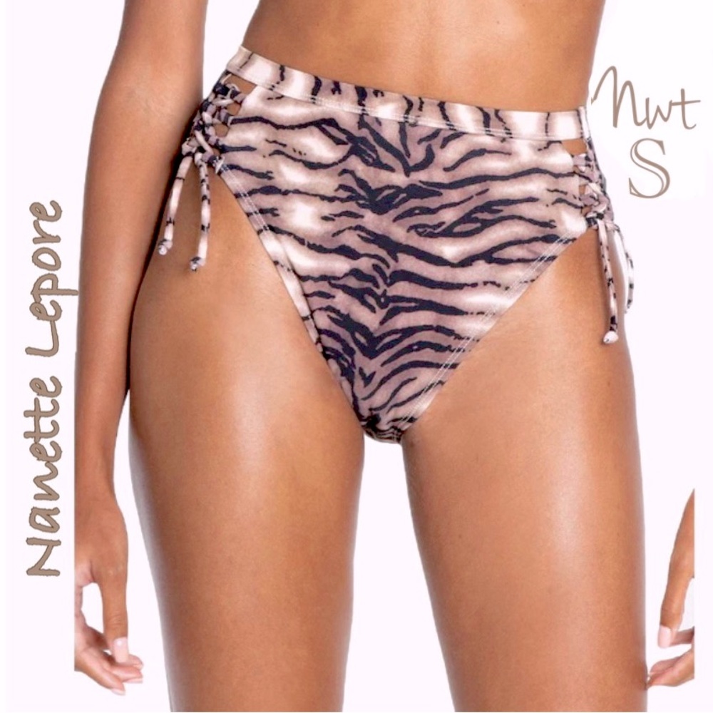 NWT SM Rachel Roy High waisted cut out side tie high leg full cover swim bottom